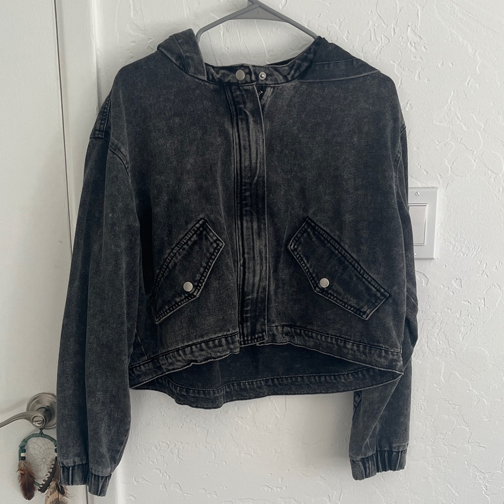 Ci Sono Charcoal Denim Women's Jacket with Hood black acid wash